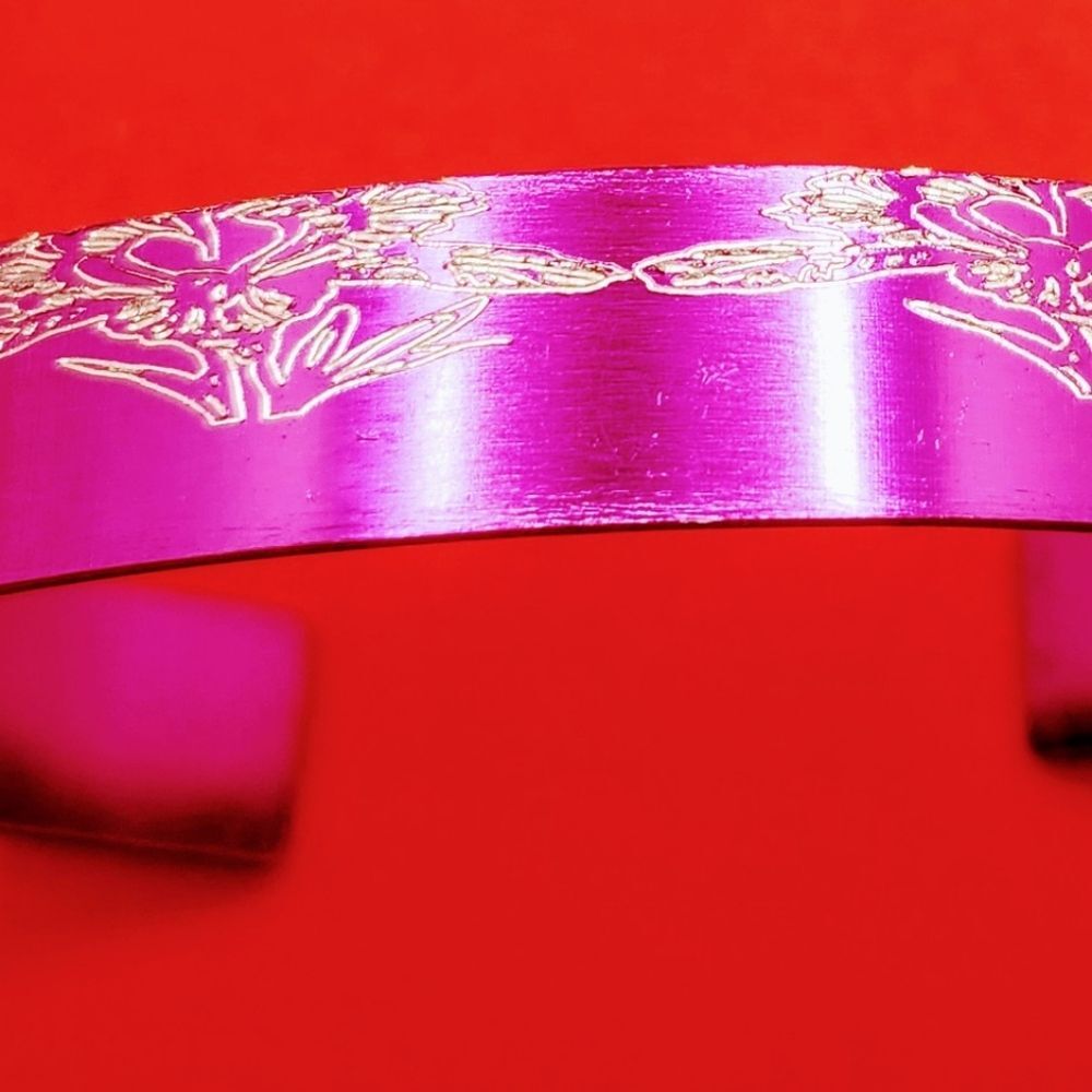 Hand Crafted Engraved Cuff Bracelet Purple Flower